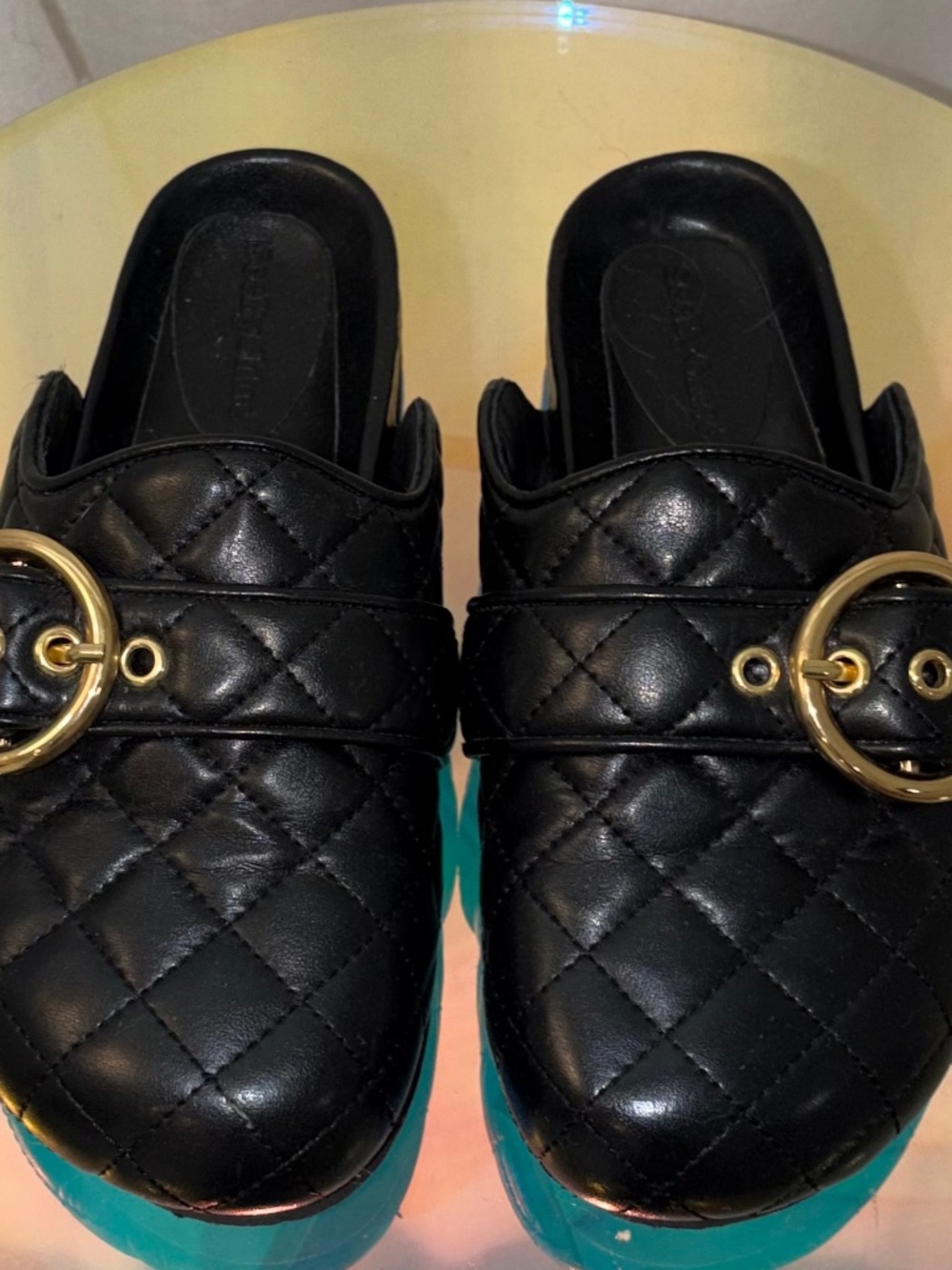 See by Chloe quilted black leather mules